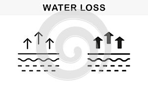 Skin Moisture Evaporation Line and Silhouette Black Icon Set. Skin Water Loss Pictogram. Skin Structure and Arrows Up