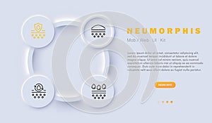 Skin moisturization icon set. Maintaining healthy and hydrated skin and representing. Skincare concept. Neomorphism style. Vector