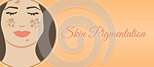 Skin Pigmentation Background Illustration Design. Orange Banner with Woman Face