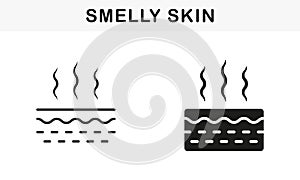 Skin Stink Hygiene Trouble, Body Reek Symbol Collection. Bad Skin Odor of Underarm, Feet, Armpit Pictogram. Stench Skin photo
