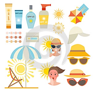 Skin sun protection cancer body prevention infographic vector icons