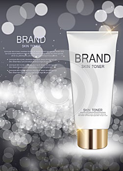 Skin Toner Bottle Template for Ads or Magazine Background. 3D Re