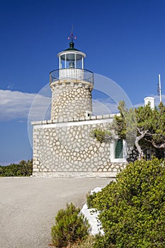 Skinari lighthouse on the north of Zakynthos island on Ionian Sea, Greece.