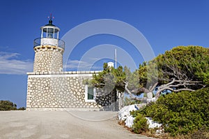 Skinari lighthouse on the north of Zakynthos island on Ionian Sea, Greece.