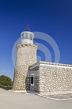 Skinari lighthouse on the north of Zakynthos island on Ionian Sea, Greece.