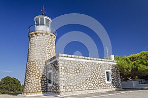 Skinari lighthouse on the north of Zakynthos island on Ionian Sea, Greece.