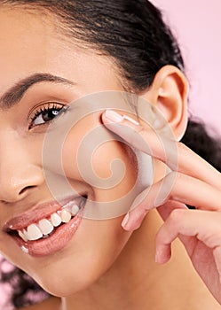 Skincare, beauty and closeup portrait of woman in studio for wellness, facial treatment and cosmetics. Dermatology, spa