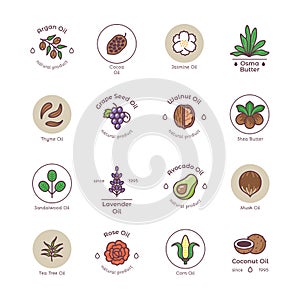 Skincare and beauty organic cosmetics oil vector line emblems and logos