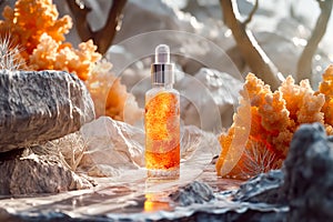 skincare bottle and body care. Ad banner for natural beauty products background. Natural cosmetic