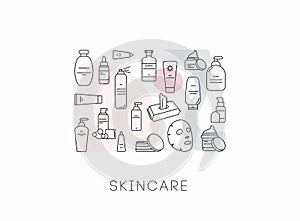 Skincare cosmetic line icon set. Vector illustration.