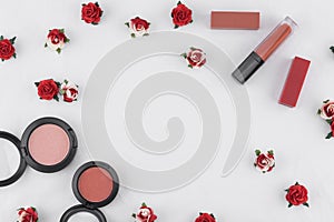 Skincare decorate with red rose paper flowers