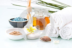 Skincare with essential oil, handmade Mud, flower and salt