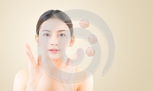 skincare and health concept - beautiful asian young woman face