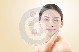 skincare and health and cosmetics concept - beautiful asian young woman face.