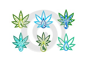 Skincare logo. infusion marijuana, liquid herb symbol, canabis icon, beauty remedy, and extract leaf concept design