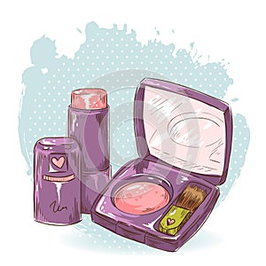 Skincare make-up blusher and lipstick card