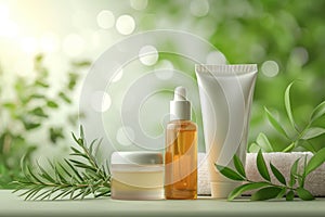Skincare market cream, anti aging dermatology. Face maskcombination skin serum. Beauty natural skincare Product aromatherapy jar