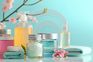 Skincare nighttime firming cream cream, anti aging care set. Face maskbillboard mockup. Beauty metallic Product concentration jar