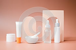skincare products on a beauty background. clean cosmetic and sunscreen concept