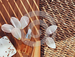 Skincare, spa and body care cosmetic products on wooden background, flatlay design, organic beauty routine and natural cosmetics
