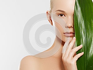 Skincare, Wellness, Spa. Clean soft Skin, healthy Fresh look. The concept of a healthy skin. Portrait of a beautiful