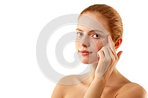 Skincare woman beautiful spreads her face