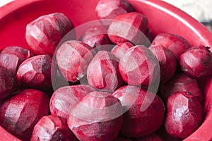 Skinned, raw beetroots