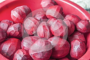 Skinned, raw beetroots