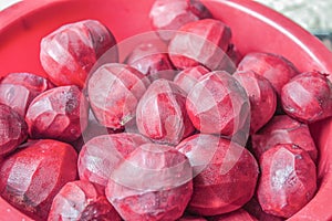 Skinned, raw beetroots