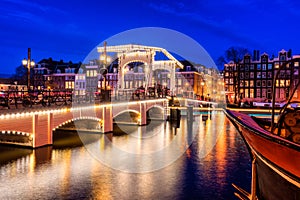 Skinny Bridge Amsterdam at Dusk