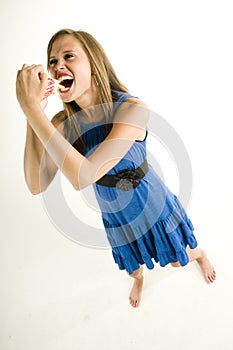 Skinny girl eating french fries