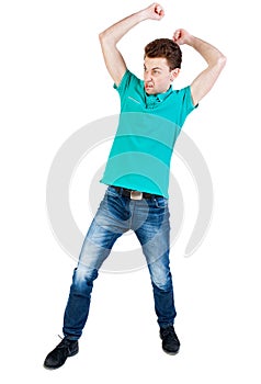 Skinny guy funny fights waving his arms and legs.