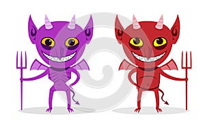 Skinny imp and fat devil, front view, vector art