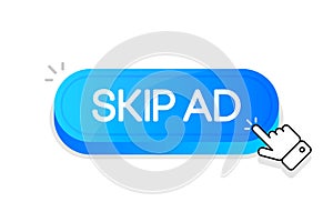 Skip AD 3d button. Mouse touched button. Vector illustration.