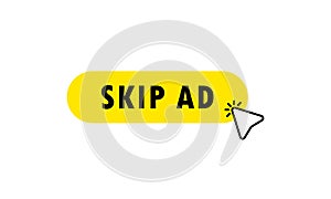 Skip ad button. Skip ad icon with click cursor. Click. Hand icon pointer. Vector on isolated white background. EPS 10