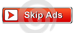 Skip ads square web button classic red button white background