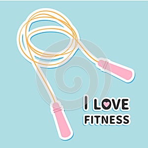 Skipping jumping rope I love fitness icon Sport background Flat design