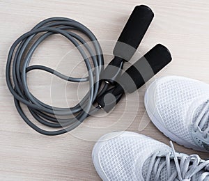 Skipping rope with sport shoes