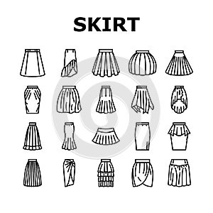 skirt fashion girl dress female icons set vector