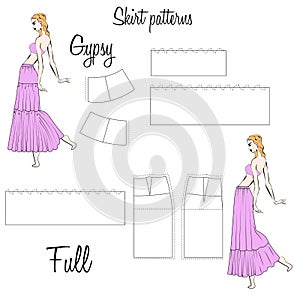 Skirt Gypsy and Full patterns. A visual representation of styles of the skirts on the figure.