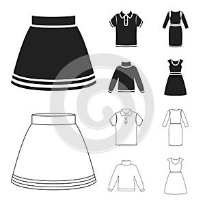 Skirt, t-shirt, sweater, dress with long sleeves.Clothing set collection icons in black,outline style vector symbol