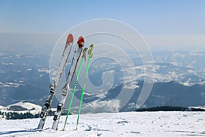 Skis in Kopaonik mountain , Serbia photo