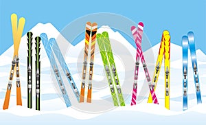 Skis in the snow photo