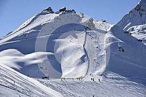 Skisloopes with alpine skiers Gaschurn