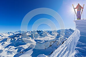 Skitouring with amazing view of swiss Alps