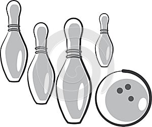 Skittles and ball for game in bowling photo