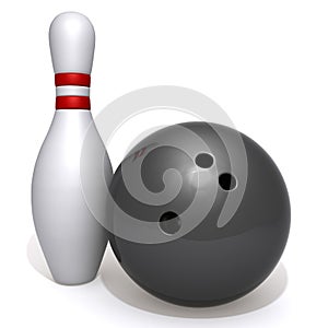 Skittles and bowling ball 3d illustration