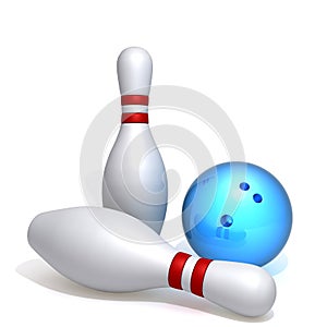 Skittles and bowling ball 3d illustration