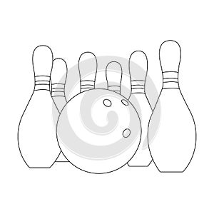 Skittles with a bowling ball. Minimalism style. Design suitable for decoration, sport, competition, logo, club, emblem, banner