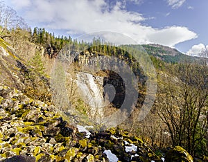 Skjervefossen Waterfall in Spring Landscape photo